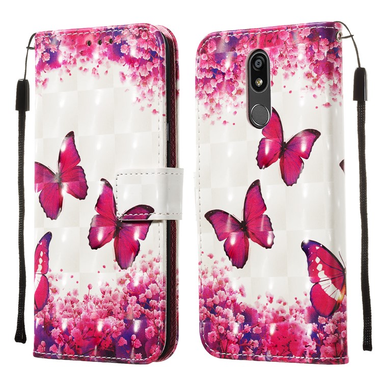 3D Painting Pattern Leather Phone Shell for LG K40/K12+/K12 Plus - Red Butterflies-3
