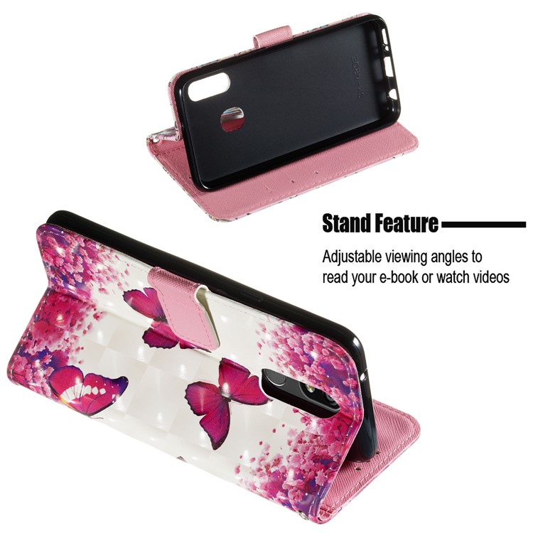 3D Painting Pattern Leather Phone Shell for LG K40/K12+/K12 Plus - Red Butterflies-4