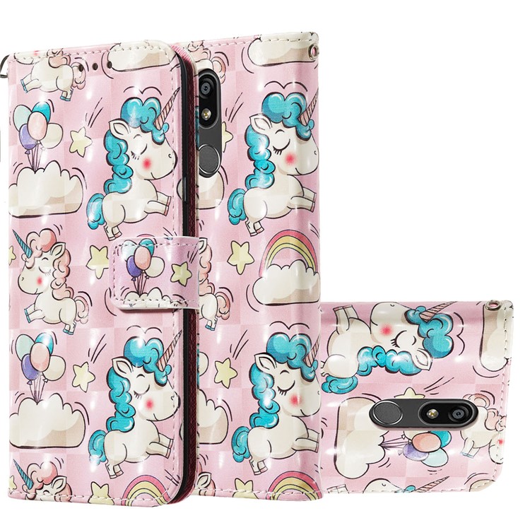 3D Painting Pattern Leather Phone Shell for LG K40/K12+/K12 Plus - Pink Unicorns-2