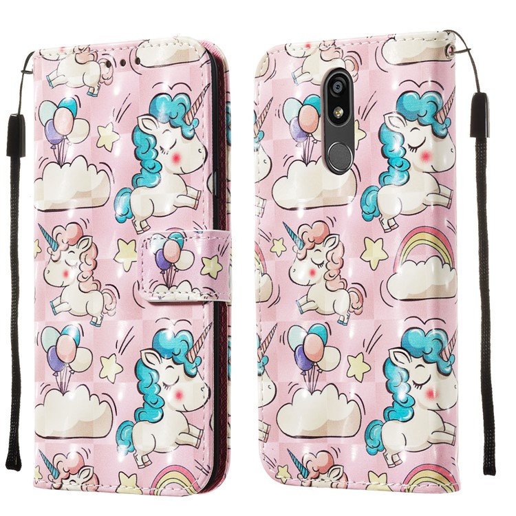 3D Painting Pattern Leather Phone Shell for LG K40/K12+/K12 Plus - Pink Unicorns-3