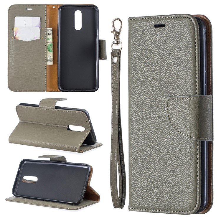 Funda De Piel Litchi Textura PU Para LG K40 / K12 Más - Gris-1