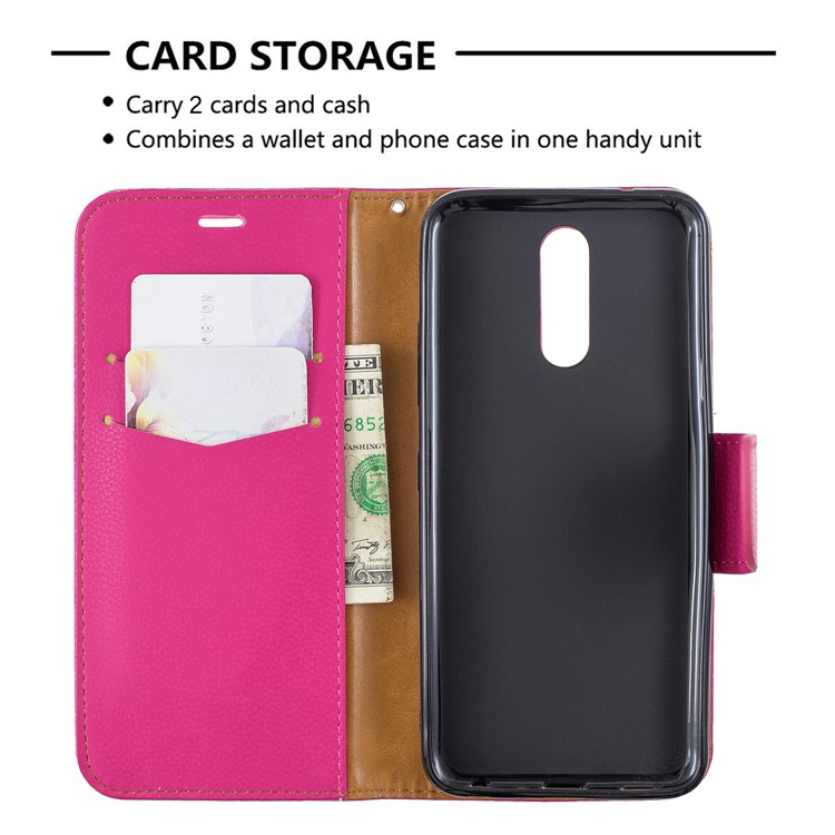 Litchi Texture PU Leather Phone Cover for LG K40 / K12 Plus - Rose-6