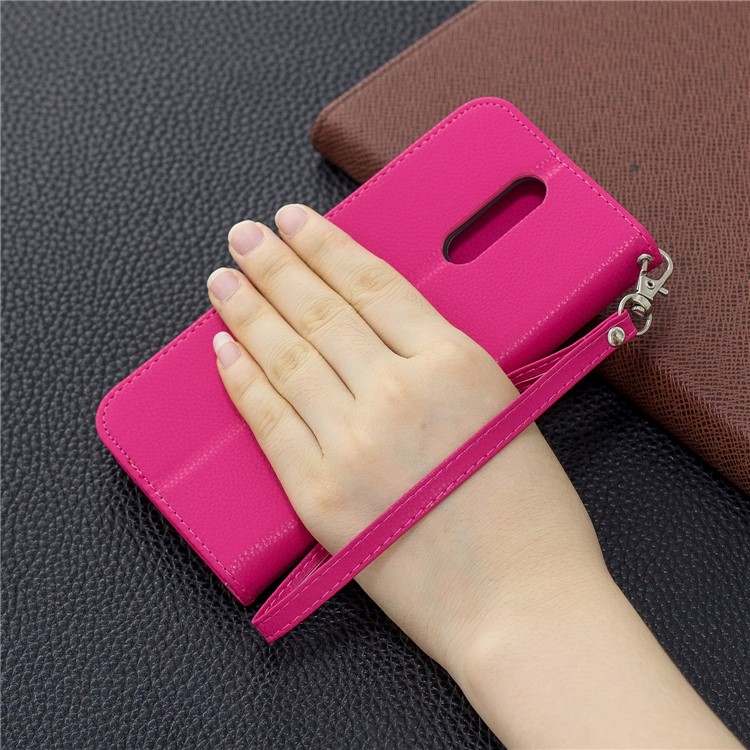 Litchi Texture PU Leather Phone Cover for LG K40 / K12 Plus - Rose-9