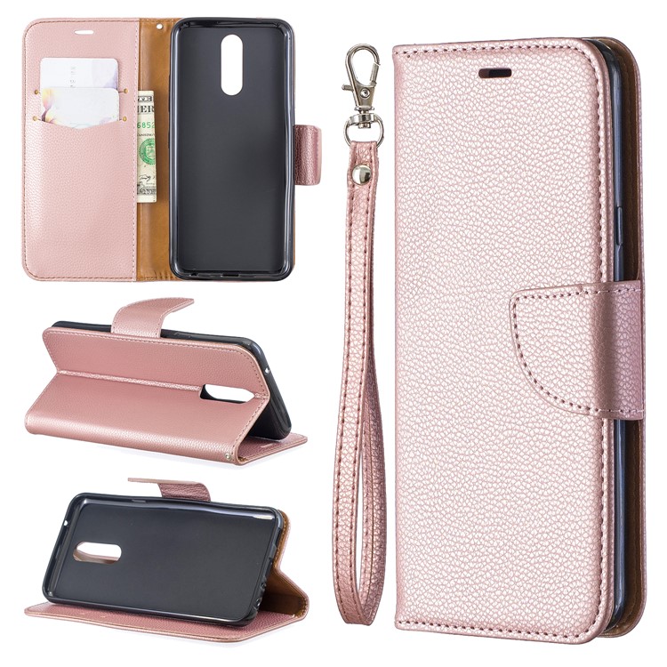 Litchi Texture PU Leather Phone Cover for LG K40 / K12 Plus - Rose Gold-1