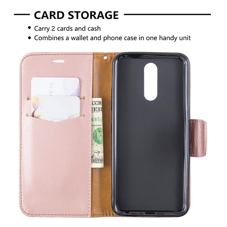 Litchi Texture PU Leather Phone Cover for LG K40 / K12 Plus - Rose Gold-6