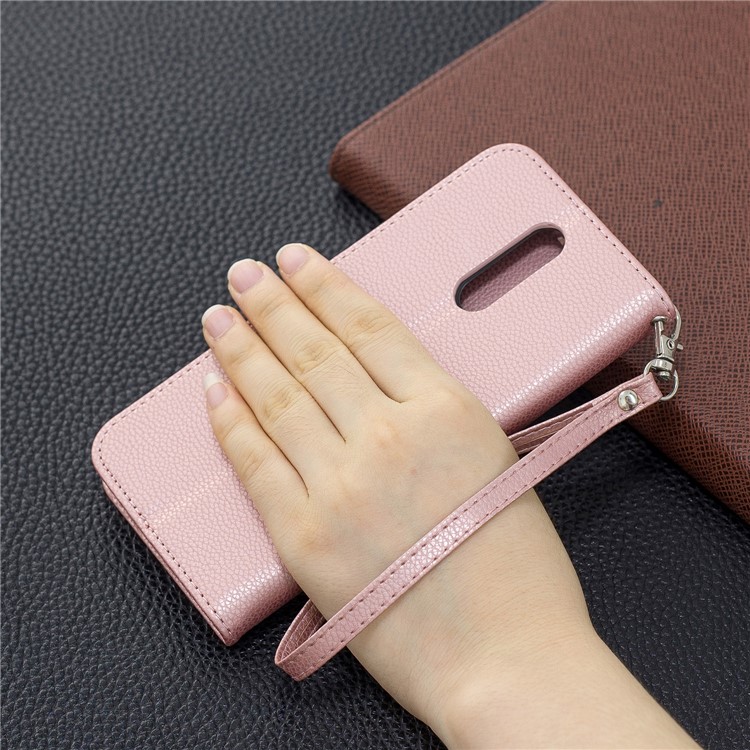 Litchi Texture PU Leather Phone Cover for LG K40 / K12 Plus - Rose Gold-9