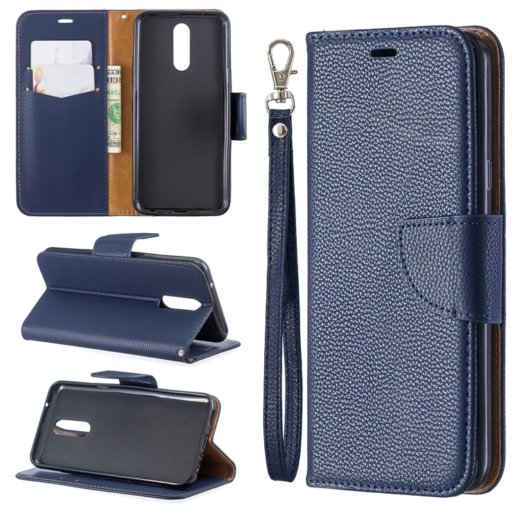 Litchi Texture PU Leather Phone Cover for LG K40 / K12 Plus - Blue-1