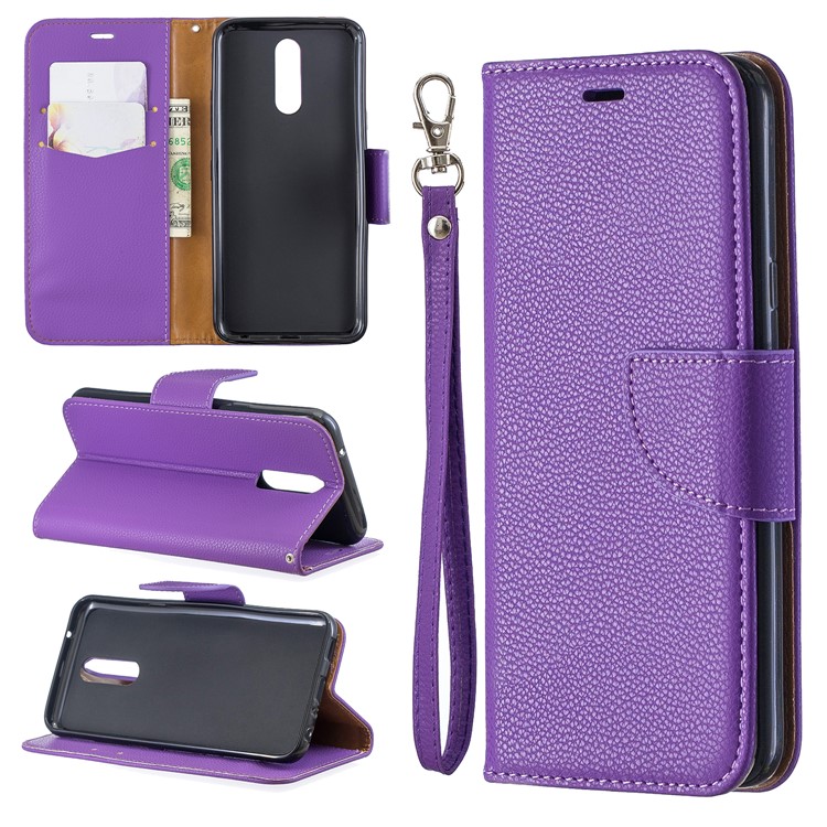 Litchi Texture PU Leather Phone Cover for LG K40 / K12 Plus - Purple-1