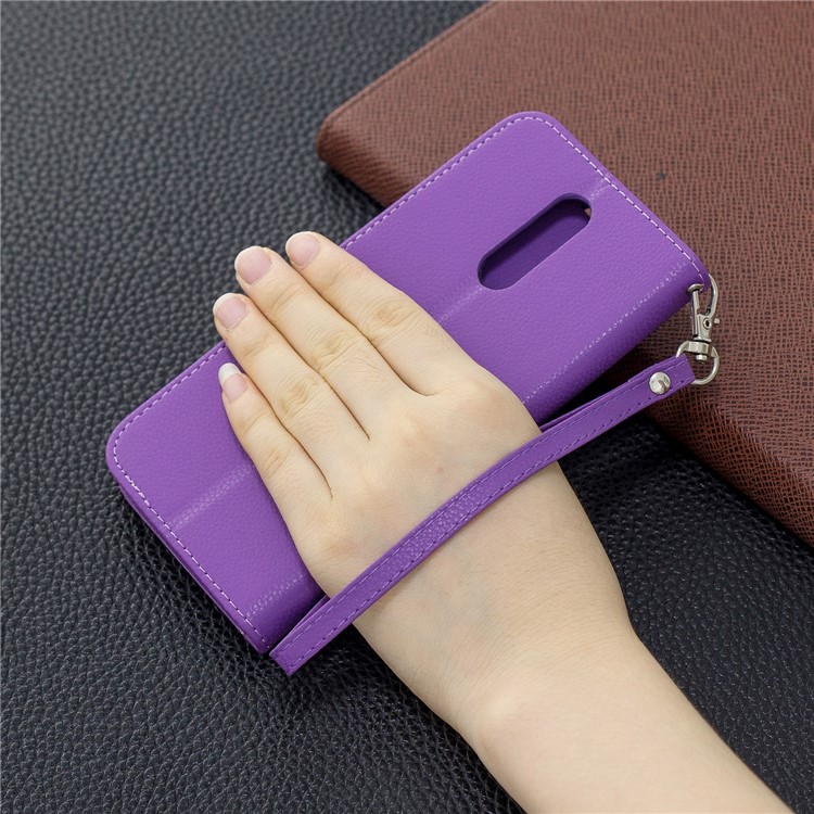 Litchi Texture PU Leather Phone Cover for LG K40 / K12 Plus - Purple-9