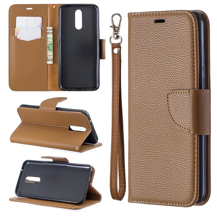 Litchi Texture PU Leather Phone Cover for LG K40 / K12 Plus - Brown-1