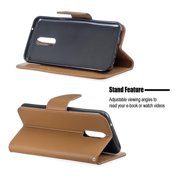 Litchi Texture PU Leather Phone Cover for LG K40 / K12 Plus - Brown-5