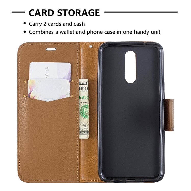 Litchi Texture PU Leather Phone Cover for LG K40 / K12 Plus - Brown-6