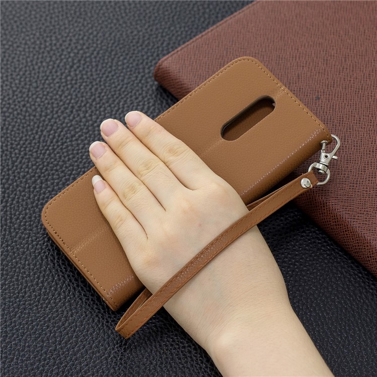 Litchi Texture PU Leather Phone Cover for LG K40 / K12 Plus - Brown-9