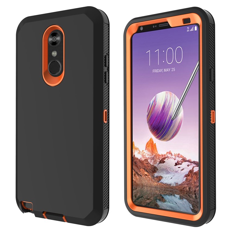 Shockproof Drop-proof Dust-proof PC + TPU Hybrid Case for LG Stylo 4 - Black / Orange-1