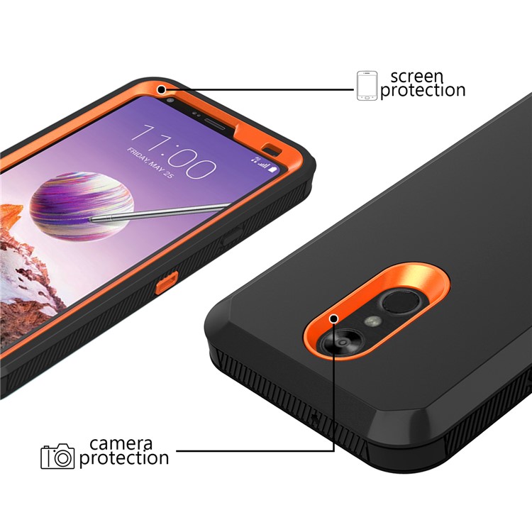 Shockproof Drop-proof Dust-proof PC + TPU Hybrid Case for LG Stylo 4 - Black / Orange-2