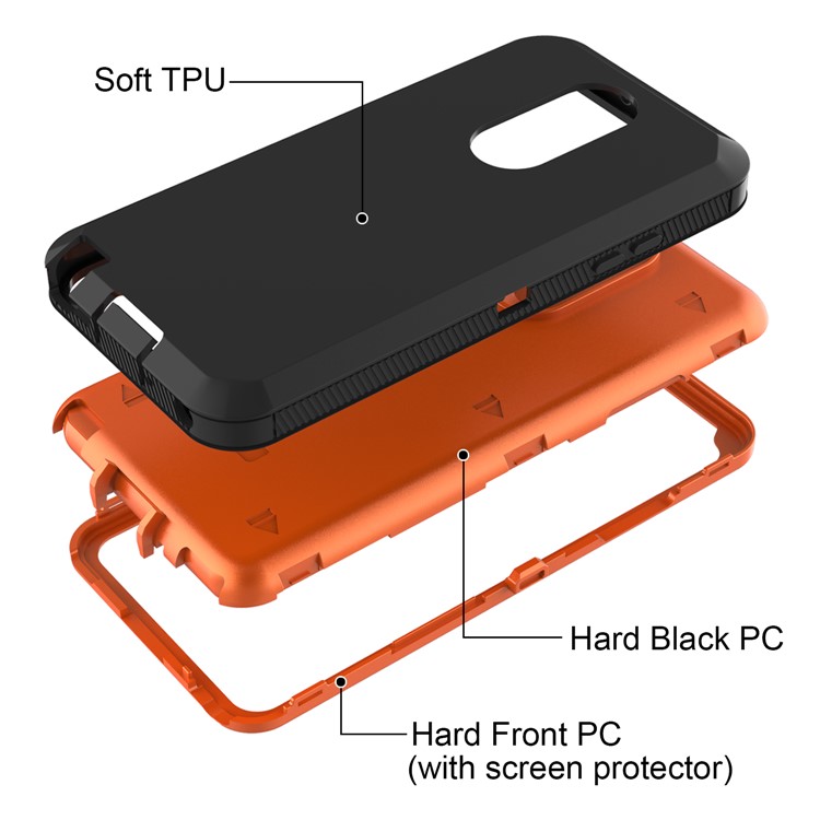 Shockproof Drop-proof Dust-proof PC + TPU Hybrid Case for LG Stylo 4 - Black / Orange-3