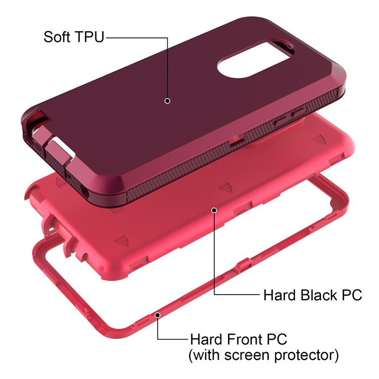 Shockproof Drop-proof Dust-proof PC + TPU Hybrid Case for LG Stylo 4 - Purple /Red-3