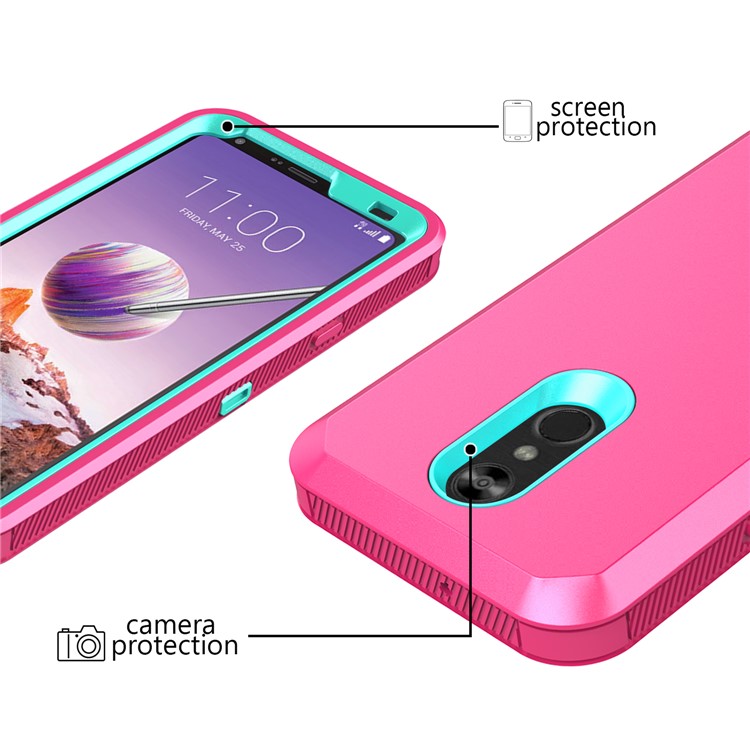 Shockproof Drop-proof Dust-proof PC + TPU Hybrid Case for LG Stylo 4 - Rose / Cyan-2