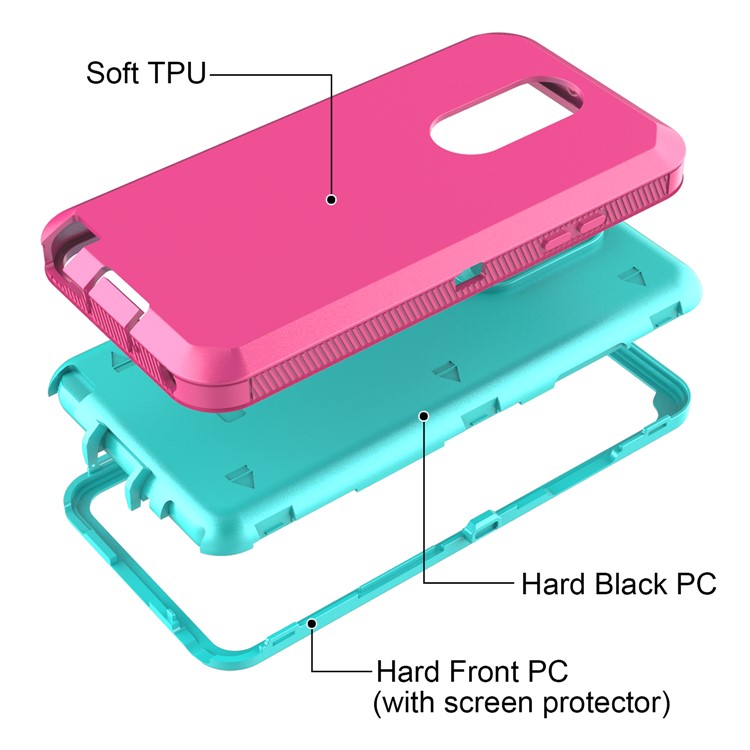 Shockproof Drop-proof Dust-proof PC + TPU Hybrid Case for LG Stylo 4 - Rose / Cyan-3