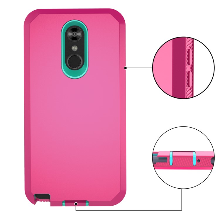 Shockproof Drop-proof Dust-proof PC + TPU Hybrid Case for LG Stylo 4 - Rose / Cyan-4