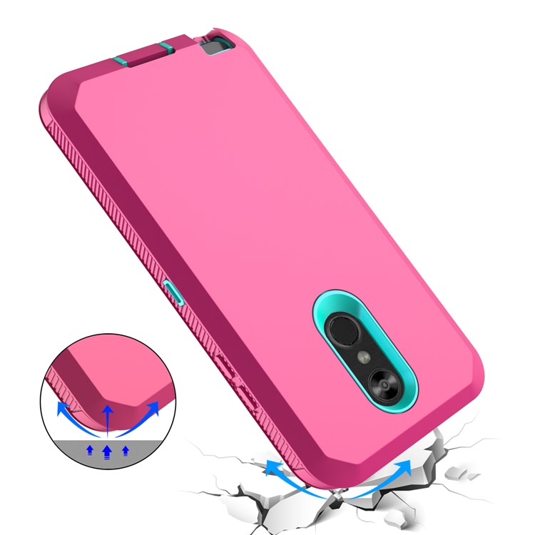 Shockproof Drop-proof Dust-proof PC + TPU Hybrid Case for LG Stylo 4 - Rose / Cyan-5