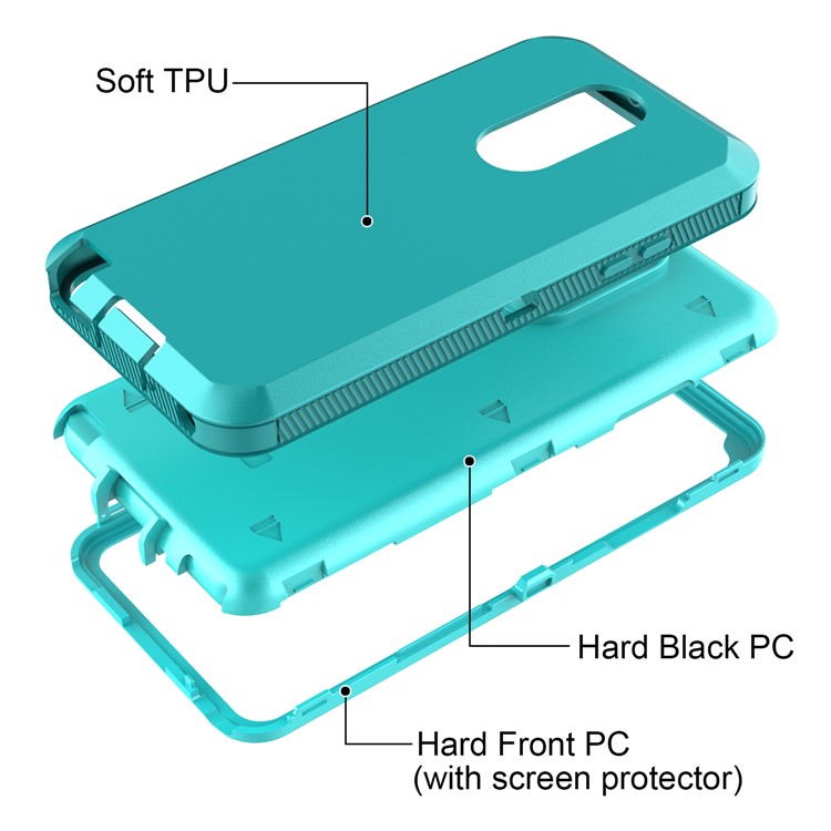 Shockproof Drop-proof Dust-proof PC + TPU Hybrid Case for LG Stylo 4 - Cyan-3