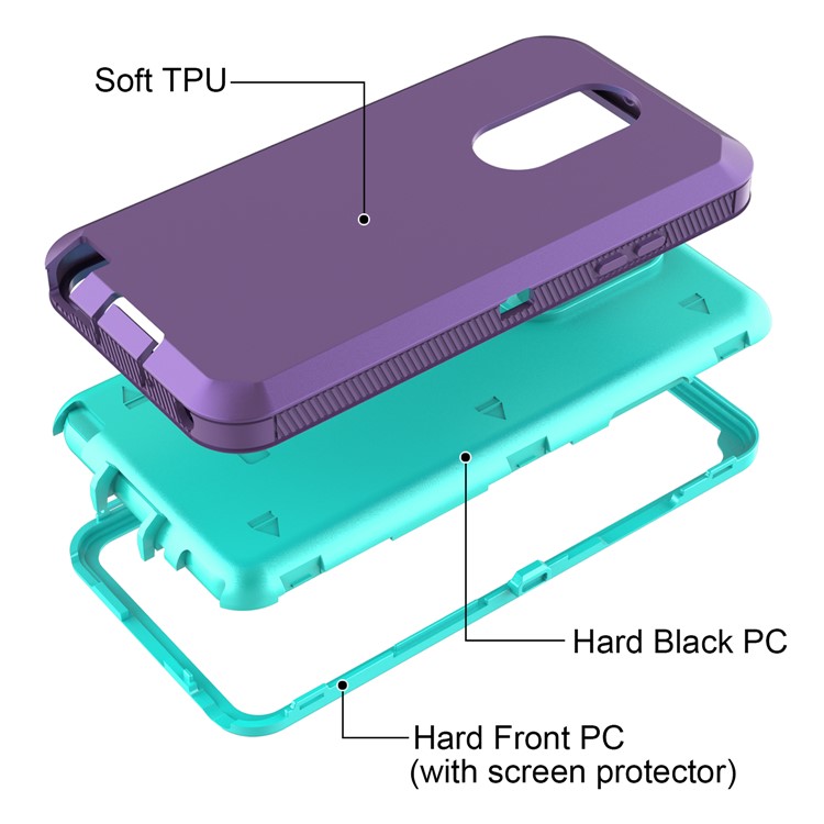 Shockproof Drop-proof Dust-proof PC + TPU Hybrid Case for LG Stylo 4 - Purple / Cyan-3