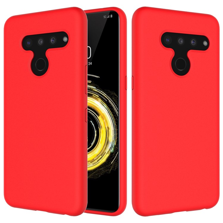 Soft Liquid Silicone Back Protector Phone Case for LG V50 ThinQ 5G - Red-1