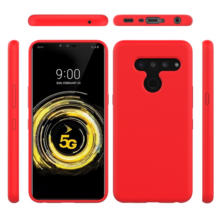 Soft Liquid Silicone Back Protector Phone Case for LG V50 ThinQ 5G - Red-2