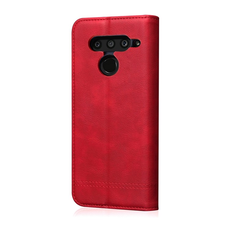 Retro Style Vintage Crazy Horse Leather Wallet Case for G V50 ThinQ 5G - Red-3