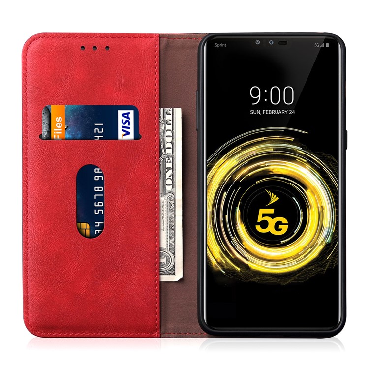 Retro Style Vintage Crazy Horse Leather Wallet Case for G V50 ThinQ 5G - Red-4