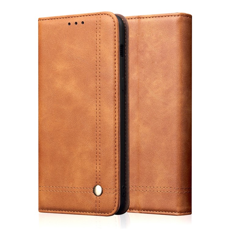 Retro Style Vintage Crazy Horse Leather Wallet Case for G V50 ThinQ 5G - Light Brown-1