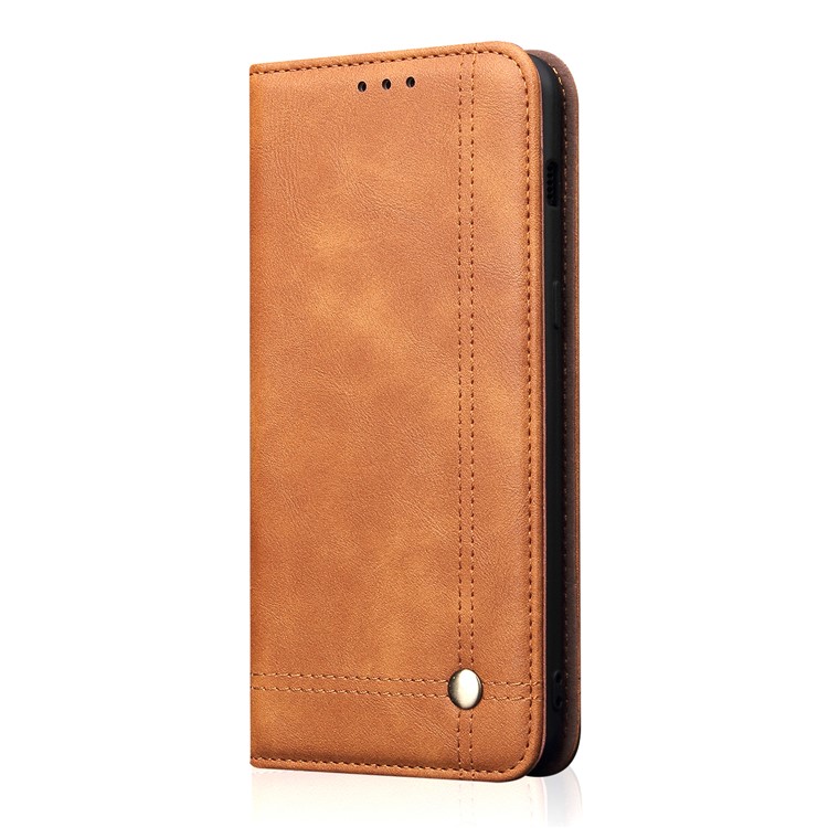 Retro Style Vintage Crazy Horse Leather Wallet Case for G V50 ThinQ 5G - Light Brown-2