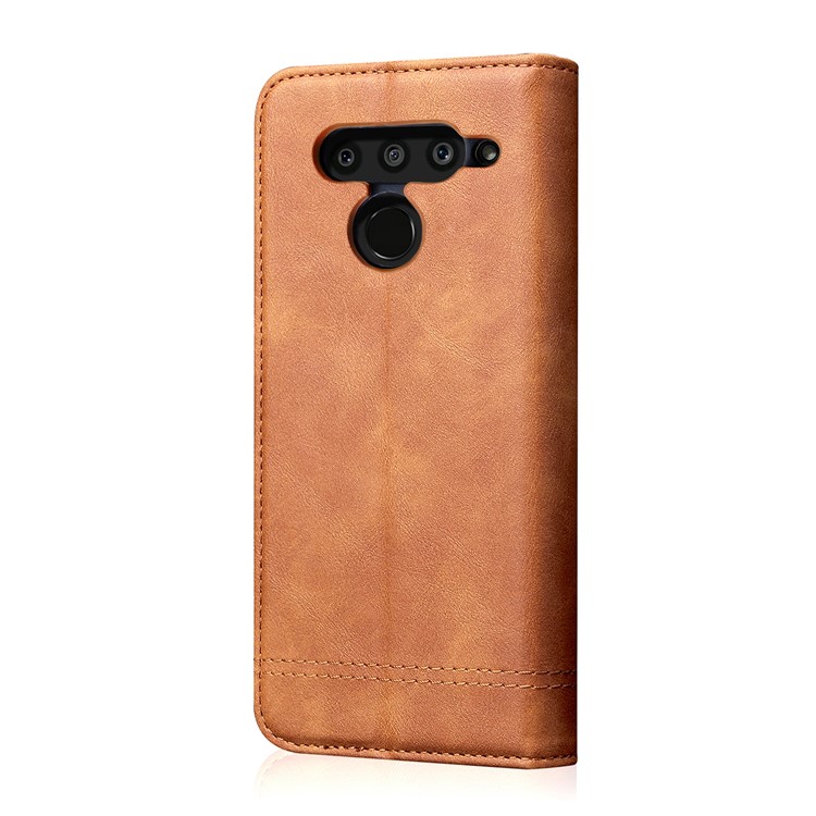 Retro Style Vintage Crazy Horse Leather Wallet Case for G V50 ThinQ 5G - Light Brown-3