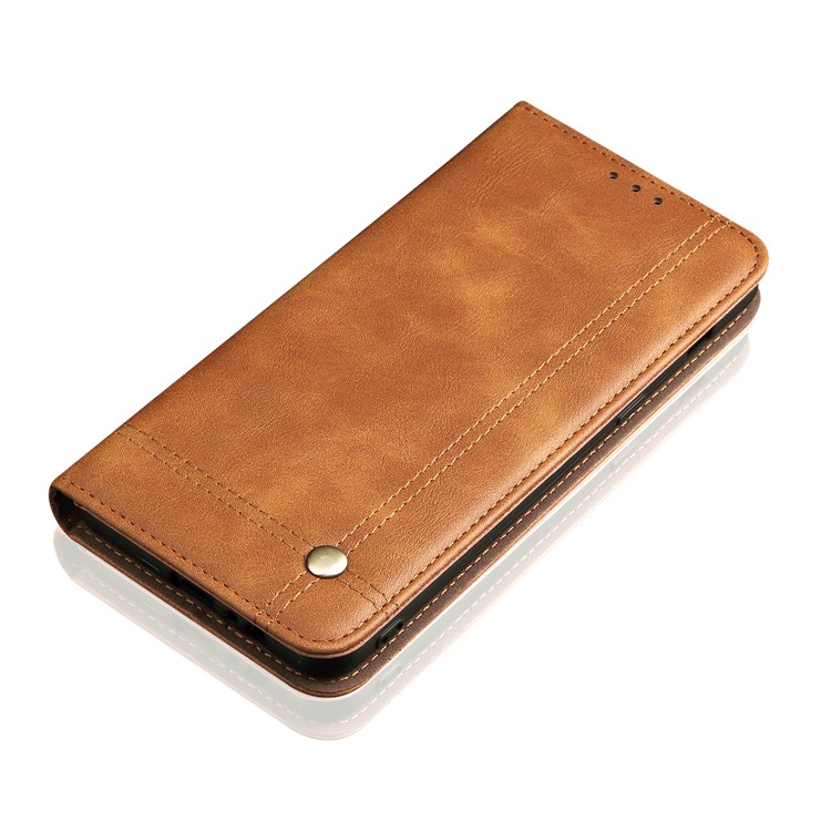 Retro Style Vintage Crazy Horse Leather Wallet Case for G V50 ThinQ 5G - Light Brown-5