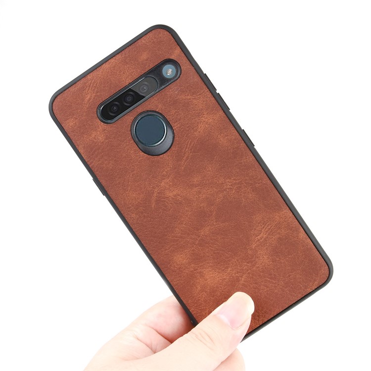 PU Leather Coated TPU Back Phone Casing for LG G8s ThinQ - Brown-2