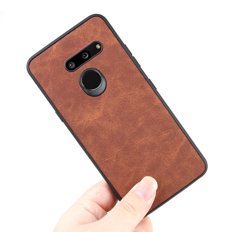 PU Leather Coated TPU Back Phone Shell for LG G8 ThinQ - Brown-2