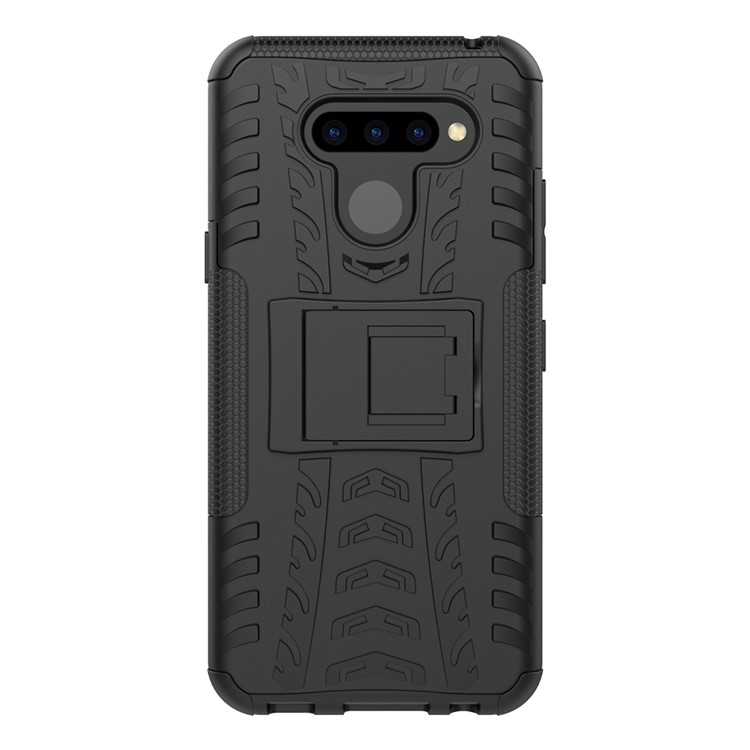 Anti-slip PC + TPU Combo Case with Kickstand for LG Q60 - Black-3