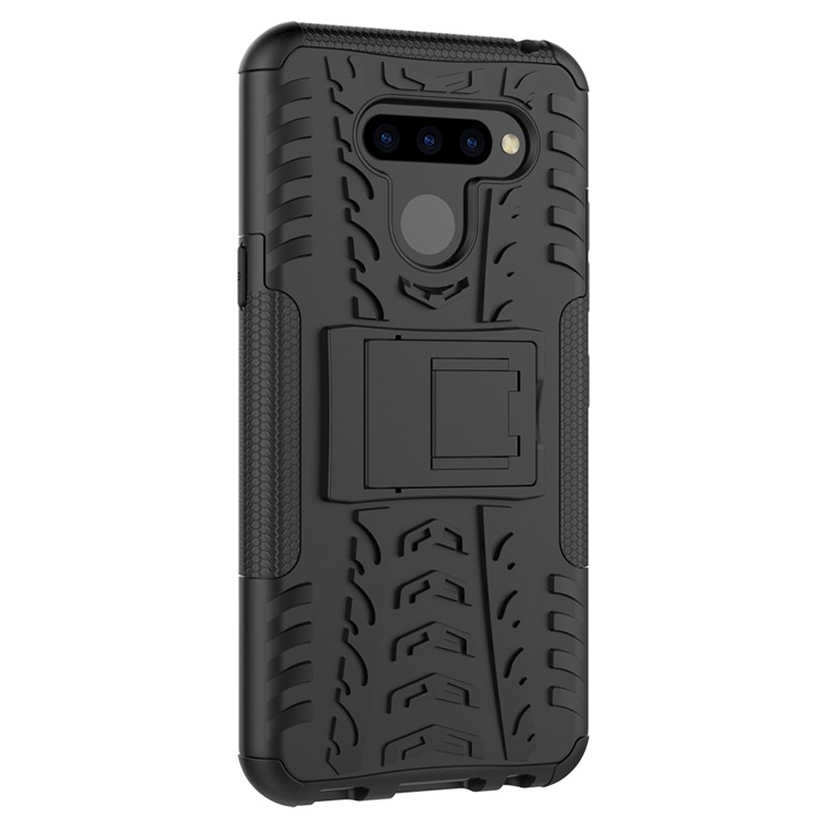 Anti-slip PC + TPU Combo Case with Kickstand for LG Q60 - Black-4