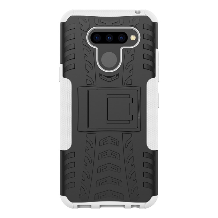 Anti-slip PC + TPU Combo Case with Kickstand for LG Q60 - White-3