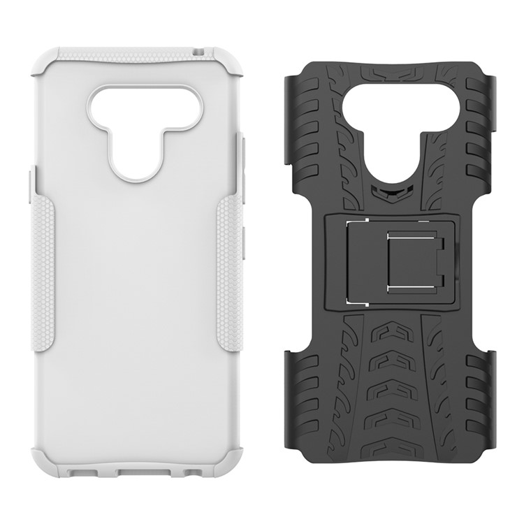 Anti-slip PC + TPU Combo Case with Kickstand for LG Q60 - White-5