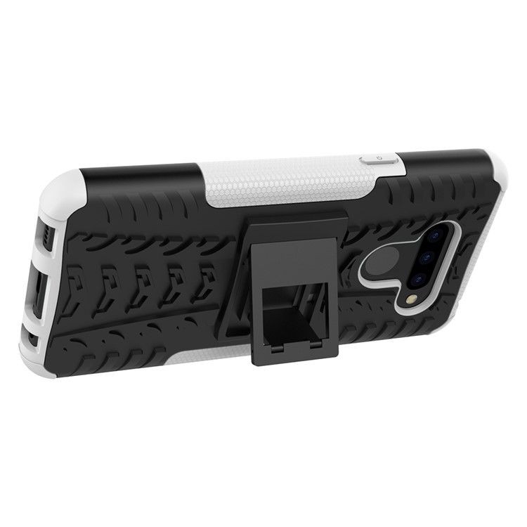 Anti-slip PC + TPU Combo Case with Kickstand for LG Q60 - White-6