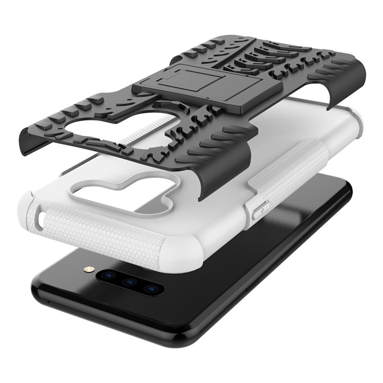 Anti-slip PC + TPU Combo Case with Kickstand for LG Q60 - White-7