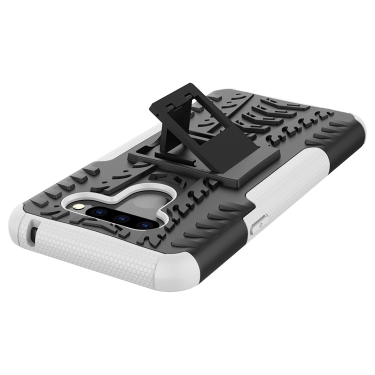 Anti-slip PC + TPU Combo Case with Kickstand for LG Q60 - White-8