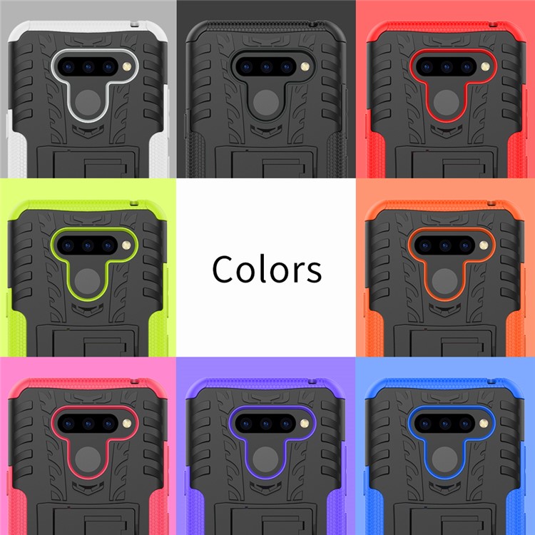 Anti-slip PC + TPU Combo Case with Kickstand for LG Q60 - Red-10