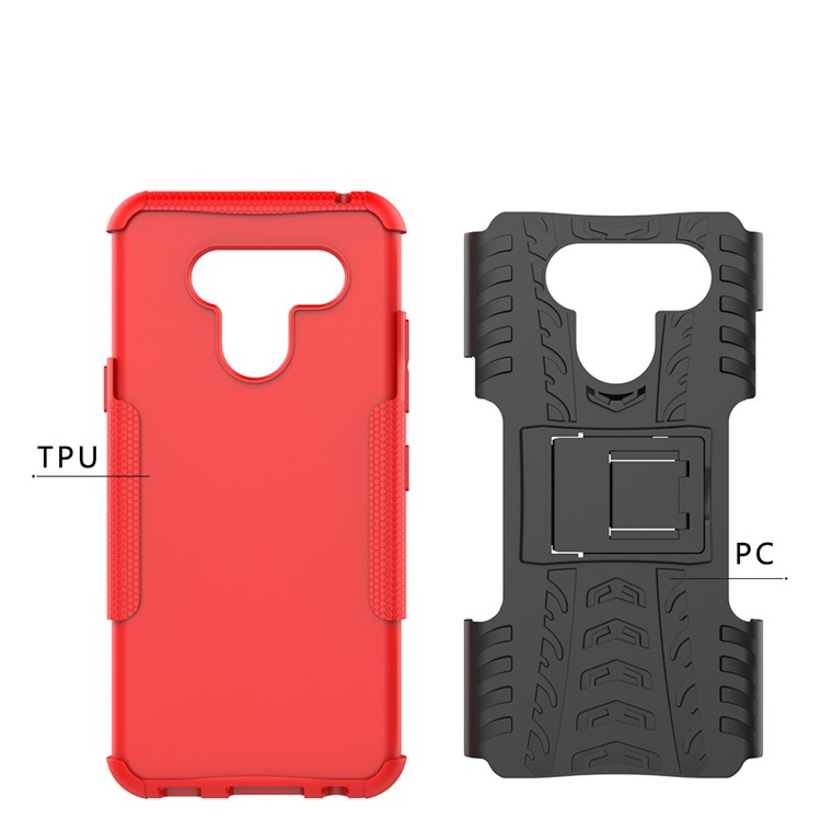 Anti-slip PC + TPU Combo Case with Kickstand for LG Q60 - Red-3