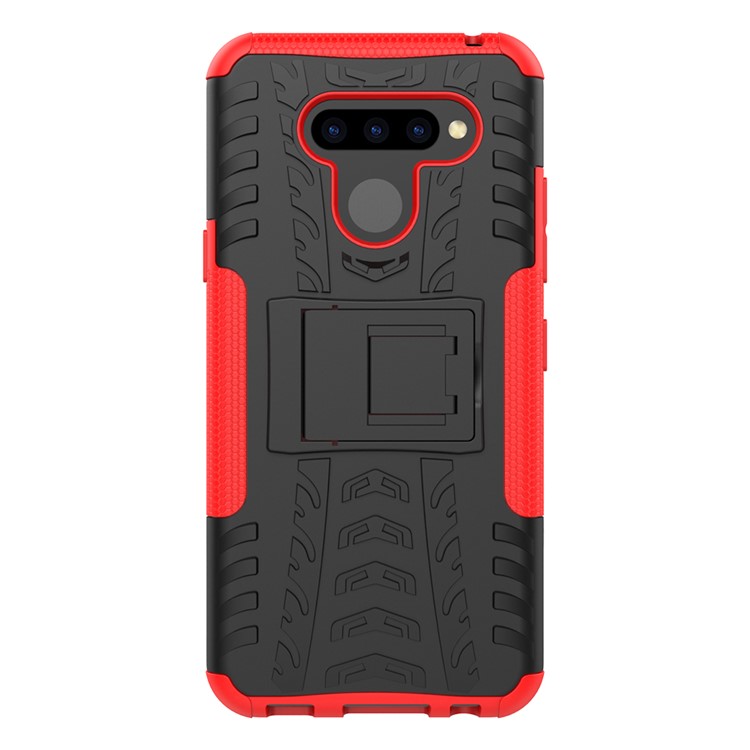 Anti-slip PC + TPU Combo Case with Kickstand for LG Q60 - Red-4