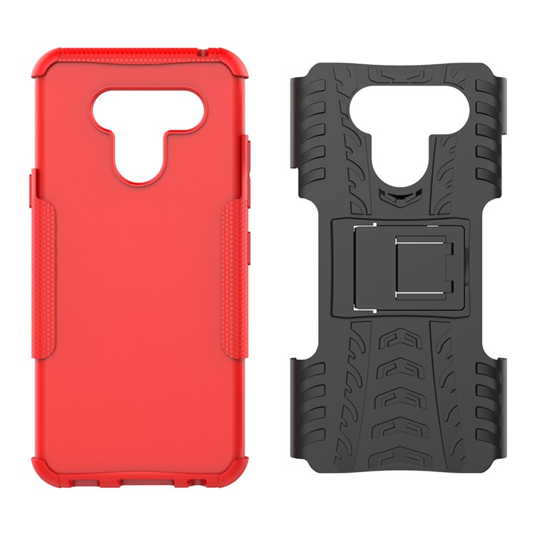 Anti-slip PC + TPU Combo Case with Kickstand for LG Q60 - Red-6