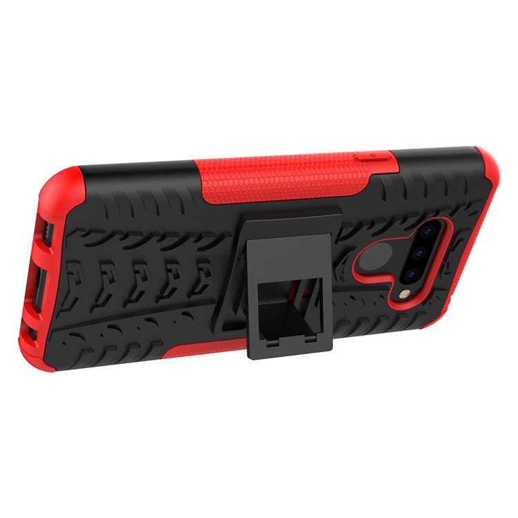 Anti-slip PC + TPU Combo Case with Kickstand for LG Q60 - Red-7
