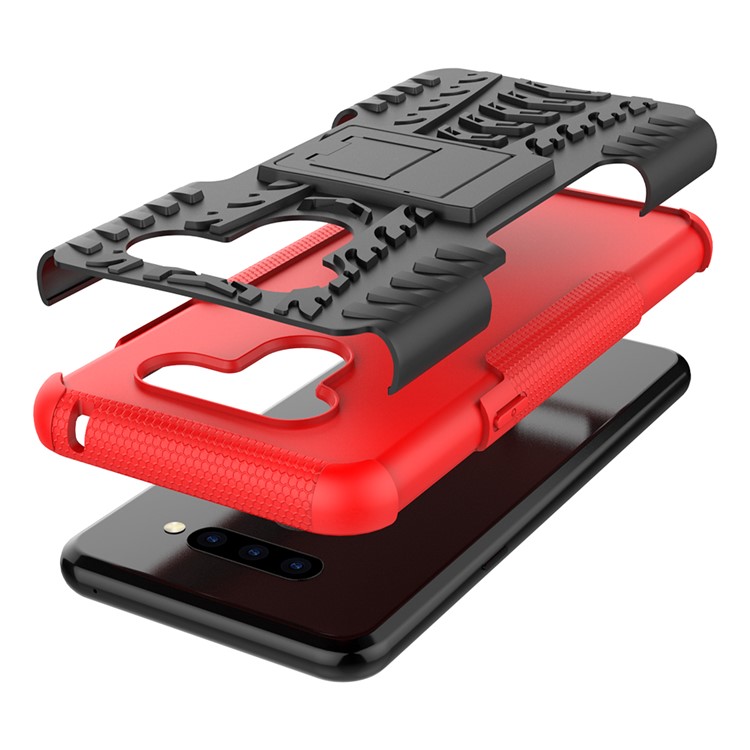 Anti-slip PC + TPU Combo Case with Kickstand for LG Q60 - Red-8